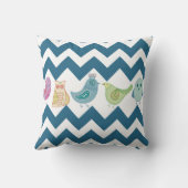 シェブロンの青いストライプのお洒落でかわいい鳥のフクロウ クッション (裏面)