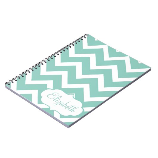 シェブロンの青および白いパーソナライズなノート ノートブック (左側)