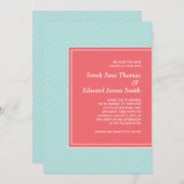 シェブロンの青く、珊瑚の結婚式招待状 招待状 (正面/裏面)