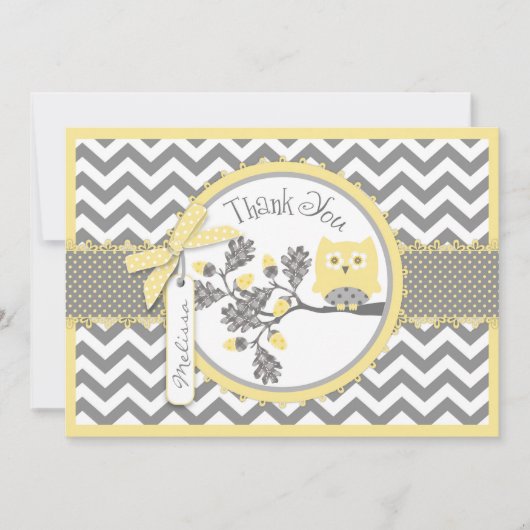 シェブロンの黄色いフクロウおよびプリントは感謝していしています サンキューカード (正面)