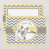 シェブロンの黄色いフクロウおよびプリントは感謝していしています サンキューカード (正面/裏面)