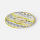 シェブロンの黄色および灰色のカスタムなハートの紙皿 ペーパープレート (アングル)