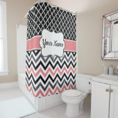 シェブロンの黒い珊瑚のモノグラム シャワーカーテン (インサイチュ)