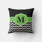 シェブロンの黒い緑の枕 クッション (裏面)