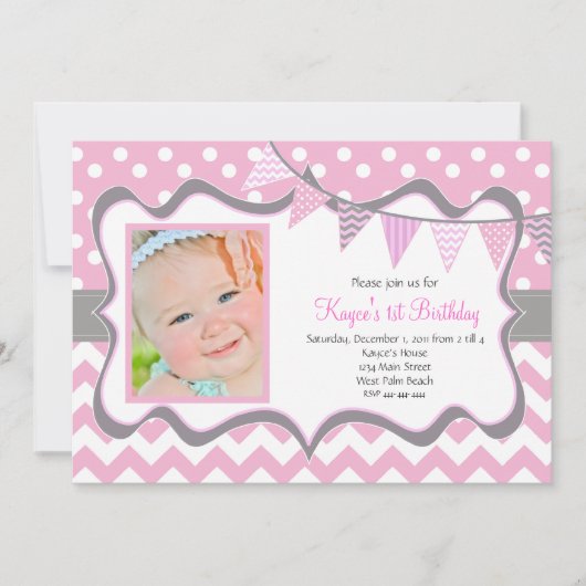 シェブロンアンドドットペンダント誕生日招待状 招待状 (正面)