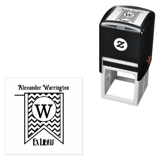 シェブロンイニシャルバナーモノグラムEx Libris Book セルフインキングスタンプ (インサイチュ)