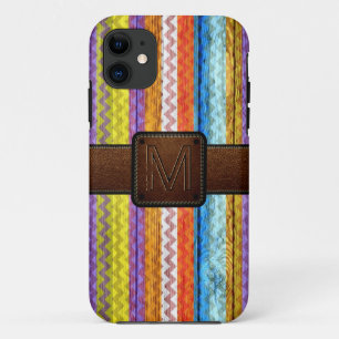 シェブロンウッドブラウンレザールック iPhone 11 ケース