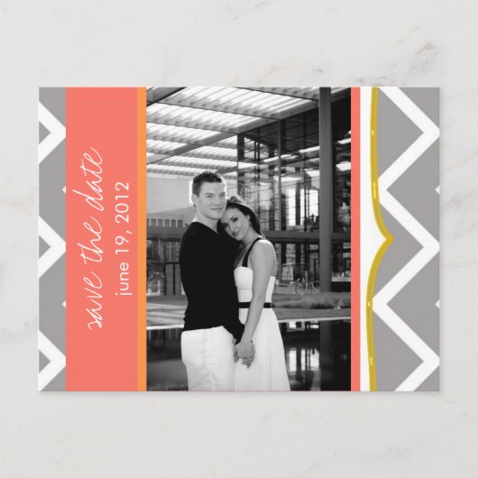 シェブロンカスタム – 日付を保存する – コーラルタンゲリン 案内ポストカード (正面)