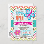 シェブロンカラフルバタフライバースデーパーティー インビテーションポストカード (正面/裏面)