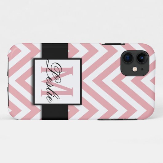 シェブロンガーリーで、パーソナライズな珊瑚のピンクのパターン Case-Mate iPhoneケース (裏面(横))