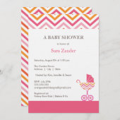 シェブロンキャリッジベビーシャワー招待状|少女 招待状 (正面/裏面)