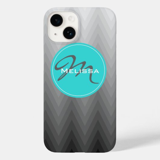 シェブロングラデーショングレーパターンターコイズモノグラム名 Case-Mate iPhoneケース (裏面)