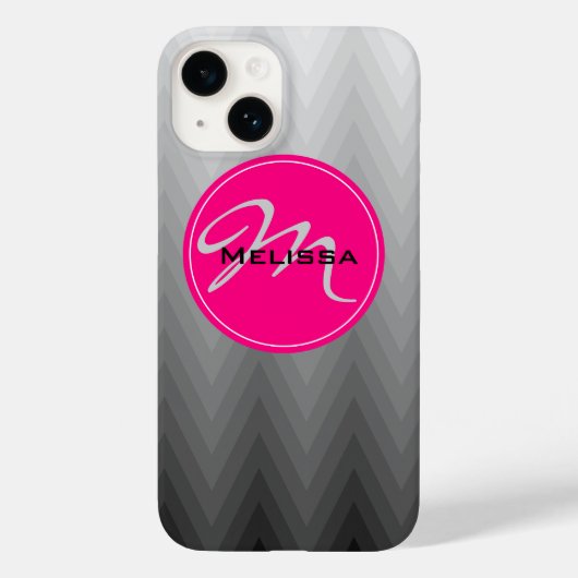 シェブロングラデーショングレーパターンピンクモノグラム名 Case-Mate iPhoneケース (裏面)