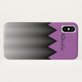 シェブロングラデーショングレーパターン紫モノグラム名 Case-Mate iPhoneケース (裏面(横))