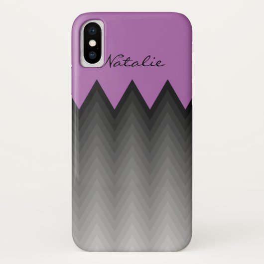 シェブロングラデーショングレーパターン紫モノグラム名 Case-Mate iPhoneケース (裏面)
