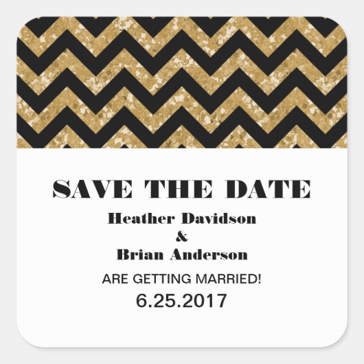 シェブロングリッター日付ステッカー、金ゴールドの保存 スクエアシール (正面)