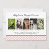 シェブロンシック5写真卒業発表ピンク 招待状 (正面)