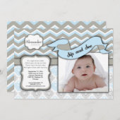 シェブロンシップ&シー新生児ボーイ写真テンプレート 招待状 (正面/裏面)