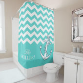 シェブロンジグザグパター航海のンノットいかりアクア シャワーカーテン (インサイチュ)