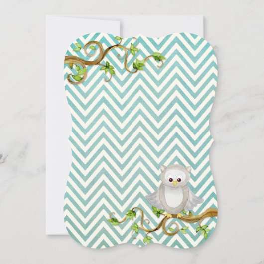 シェブロンストライプのフクロウ小さな男の子赤ちゃんシャワー 招待状 (裏面)