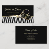 シェブロンストライプサロン金ゴールドヘアスタイリスト鋏 名刺 (正面/裏面)