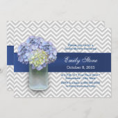 シェブロンストライプズ紫陽花メイソンジャーブライダルシャワー 招待状 (正面/裏面)
