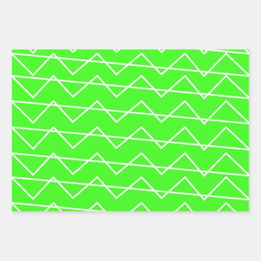 シェブロンストライプネオン緑の白い幾何学模様 ラッピングペーパーシート (正面2)