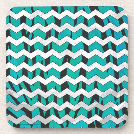 シェブロンタイガーブラックアンドティール(緑がかった色)プリント コースター (正面)
