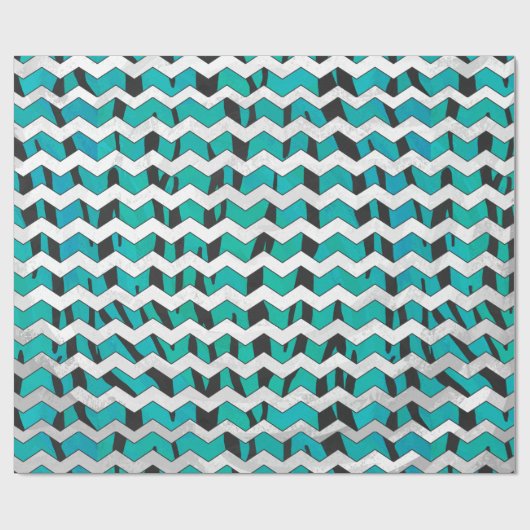 シェブロンタイガーブラックアンドティール(緑がかった色)プリント ラッピングペーパー (フラット)