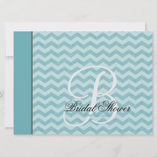 シェブロンパターンブラケットフレームのティール（緑がかった色）のブライダルシャワー 招待状 (裏面)