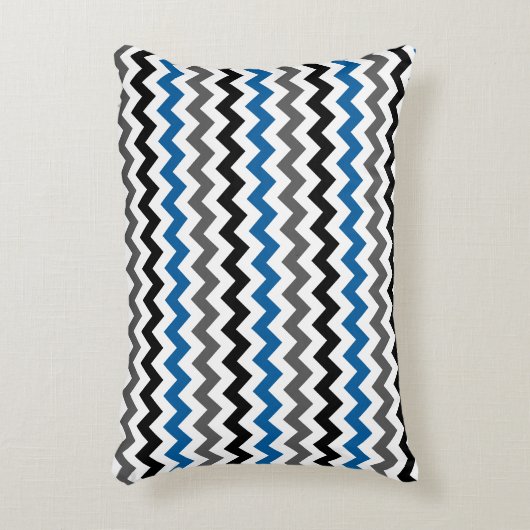 シェブロンパターン背景のブルーグレーの白黒 アクセントクッション (正面(垂直))