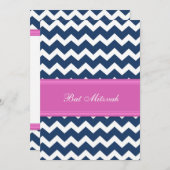 シェブロンピンクの青いバルミツワーの招待状 招待状 (正面/裏面)