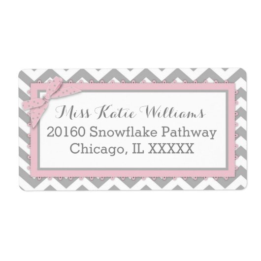 シェブロンピンクポルカドット弓ベビーガールラベル ラベル (正面)