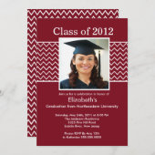 シェブロンフォト卒業招待状-マルーンホワイト 招待状 (正面/裏面)