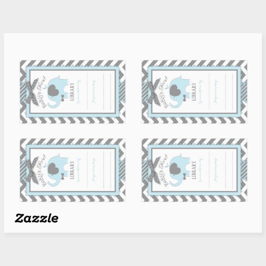 シェブロンブルーエレファントボウタイブックプレートラベル 長方形シール (シート)