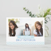 シェブロンブルー |ホワイトスウィート16フォトバースデーパーティー 招待状 (スタンド正面)