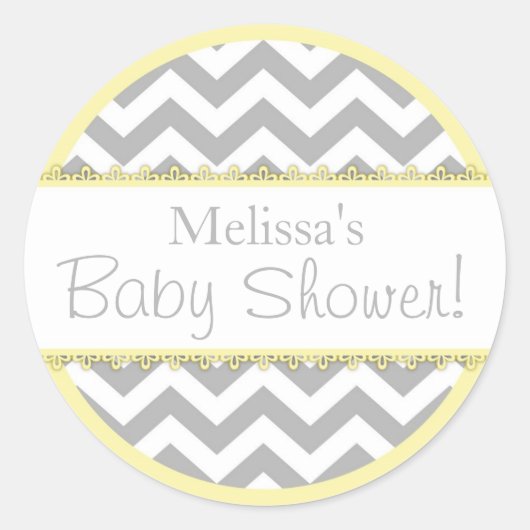 シェブロンプリント&イエローコントラストベビーシャワー ラウンドシール (正面)