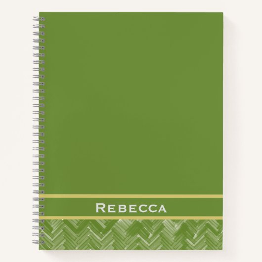 シェブロンヘリンボーンパターンフォレストグリーンモノグラム ノートブック (正面)