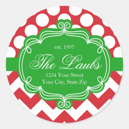 シェブロンホリデークリスマスファミリー名 ラウンドシール (正面)