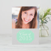 シェブロンミントグレー写真卒業発表 招待状 (スタンド正面)