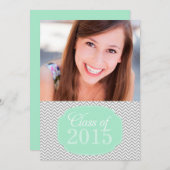シェブロンミント·グレー·フォト卒業発表 招待状 (正面/裏面)
