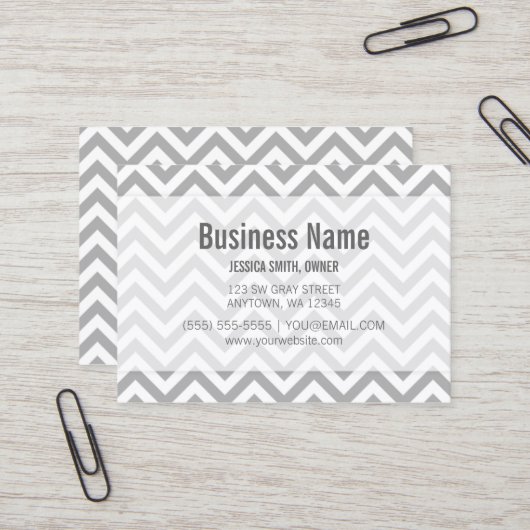 シェブロンモダンな灰色および白いパターン 名刺 (正面/裏面インサイチュ)