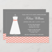 シェブロンモダンガウンコーラルグレーブライダルシャワー 招待状 (正面/裏面)