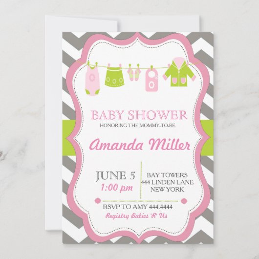 シェブロンモダンクロセスラインベビーシャワー招待状 招待状 (正面)