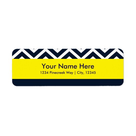 シェブロンモダンネイビーブルーイエロー住所 シール (正面)