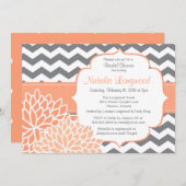シェブロンモダンフローラベビー又はブライダルシャワー桃 招待状 (正面/裏面)