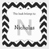 シェブロンモノグラム本プレートシール白黒 スクエアシール (正面)