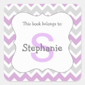 シェブロンモノグラム蔵書票ステッカーパープルグレー スクエアシール (正面)