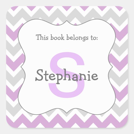 シェブロンモノグラム蔵書票ステッカーパープルグレー スクエアシール (正面)