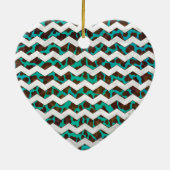 シェブロンレオパードブラウンとティール(緑がかった色)プリント セラミックオーナメント (裏面)
